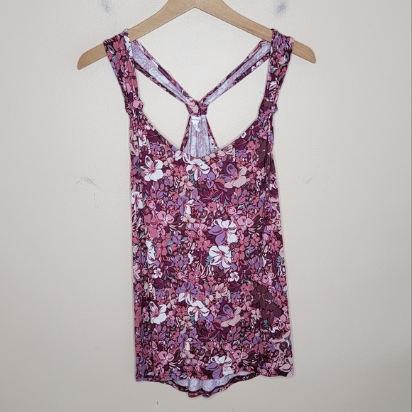 Maurices Tops - NWT Maurices | Burgundy Floral Knotted Racerback Tank Top Size Small